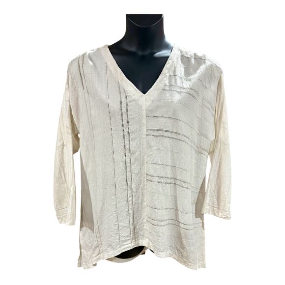 M Square By Neetu Malik Striped Metallic Top Size 2 100% Cotton V-neck Blouse - Picture 1 of 6